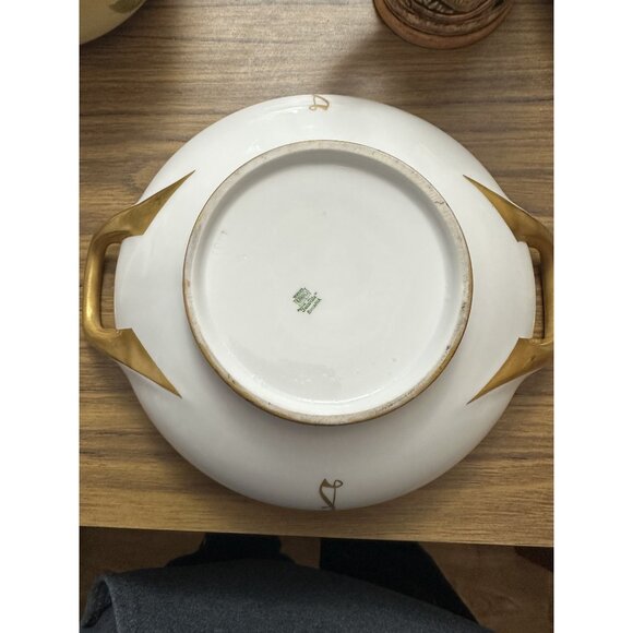 Vintage Bavarian Porcelain Serving Dish With Lid & Gold Handles Monogrammed With - Picture 1 of 3